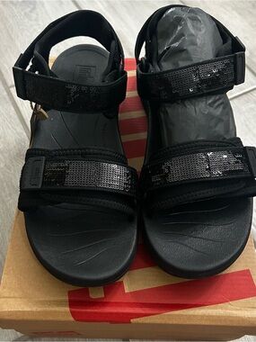 FitFlop Neo-D-Hyker Black Sequin Walking Sandal Shoes Size 10 NIB